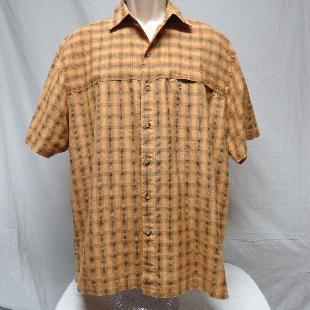 Browning Copper and‎ Brown Shirt with left zipper pocket Breathable Camp Size L